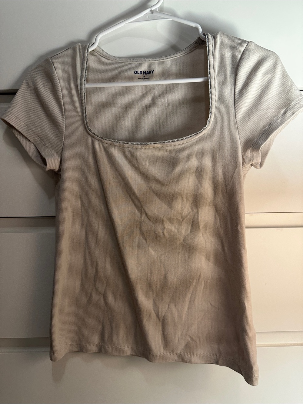 Old Navy Beige Square-Neck Short Sleeve Ribbed Top